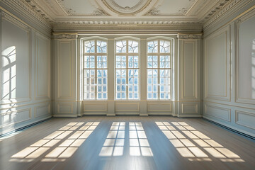 Luxury style interior empty white room with natural light. Cozy home. Copy space