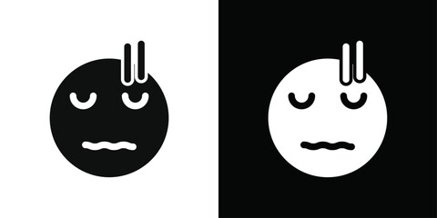 Guilty face emoji icon Black line art vector logo set