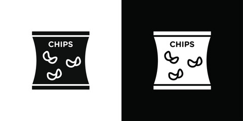 potato chips snacks bag icon black line art vector logo set