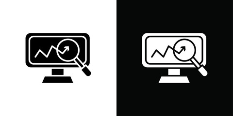 Researching information online icon Black line art vector logo set