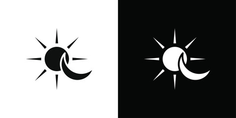 Wall Mural - Sun and moon icon Black line art vector logo set