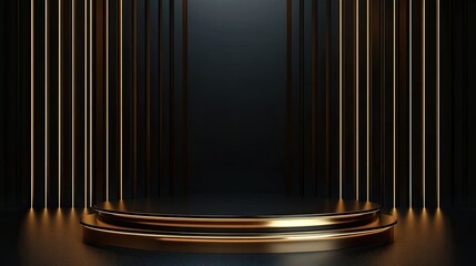 Wall Mural - Luxury podium abstract design with dark gold color on black background. Premium design for wallpaper, banner