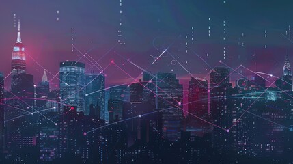 Wall Mural - Cityscape with Digital Connections