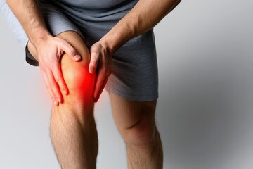 Knee Pain and Discomfort, Person holding their knee with highlighted pain area, Injury or arthritis.