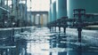 © arhendrix - Industrial water treatment facility with pipes and tanks, close-up of flowing water in a modern purification system.