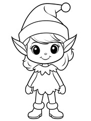 Cheerful holiday elf coloring page for kids enjoying Christmas festivities and creative activities at home