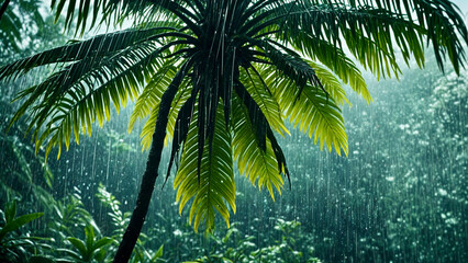 Wall Mural - palm tree leaves in the rain 