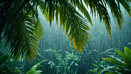 Poster - palm tree branches in the rain 