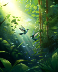 Birds in the rich forest