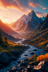 Wall Mural - sunset in the mountains