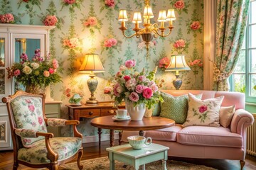 Wall Mural - vintage charm with care: nostalgic and charming atmosphere with pastel colors, floral patterns, and 