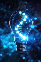 Futuristic light bulb with DNA pattern on fuzzy background with modern technology