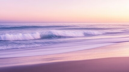 Wall Mural - A serene beach scene at sunset with gentle waves lapping at the shore.