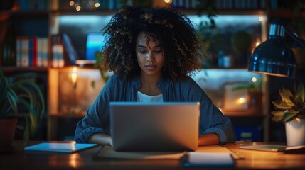 Technology professional working on database programming and AI development at night, focusing on software coding and reviewing cybersecurity for large data systems