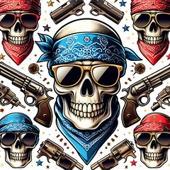 Wall Mural - Skull wearing sunglasses and bandanand sunglasses with guns