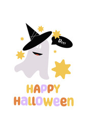 Wall Mural - Happy Halloween cards with ghost for halloween party. Vector invitation for Halloween