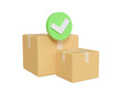 © Khomkrid - 3D illustration with parcel box icon and check mark Concept of successful package delivery and confirmation of package receipt isolated on transparent background.