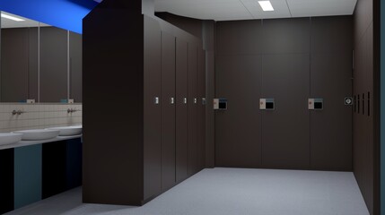 Poster - A modern and clean locker room with bright lighting, featuring brown lockers and a minimalistic design style for a sleek and organized atmosphere.