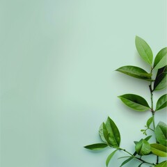 Poster - A minimalist image featuring green leaves arranged against a soft, pale green backdrop, highlighting the simplicity of nature.