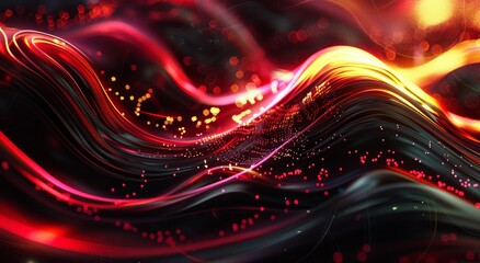 Poster - A vibrant display of swirling red and yellow lines intertwined with glowing dots, evoking dynamic energy and movement.