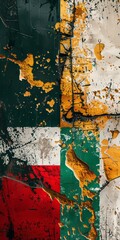 Canvas Print - An abstract image blending vibrant colors that resemble a weathered flag, showcasing bright hues and intricate distress patterns.