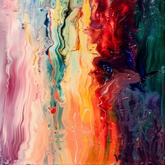 Poster - A vibrant abstract painting that depicts flowing colors, giving the impression of fluid motion like liquid or melted substances.