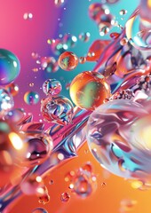 Poster - A digital composition with colorful spheres and bubbles, creating an abstract and dynamic scene in a vibrant background.