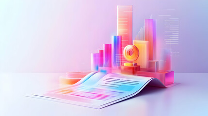 Wall Mural - 3d Flat icon as Glossy Glowing Holographic Laptop and Calendar concept as A photo featuring a glossy glowing holographic laptop and a calendar. The objects are positioned towards the right highlightin