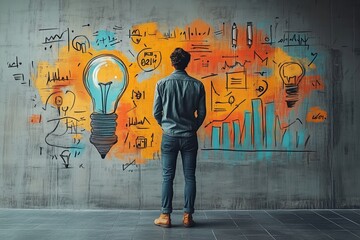 Wall Mural - basic drawing of an entrepreneur presenting a product idea, [innovation], [pitching strategy], no lo