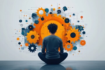 Wall Mural - line art of a person optimizing business processes, [efficiency], [performance strategy], no logo, n