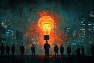 Wall Mural - Minimalist illustration of a team brainstorming to enhance business performance, [Collaborative Strategy], [Performance Enhancement], No logo, No Trademark, No text, minimal concept with copy space