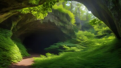 Wall Mural - forest, cliffs, caves