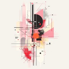 Canvas Print - A dynamic asymmetrical abstract composition featuring intersecting lines and vibrant geometric elements, offering a unique visual experience.