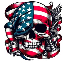 Wall Mural - Skull with flag americus covering its eye