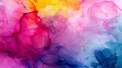 Wall Mural - Abstract ink art showcasing soft, flowing colors like pink, blue, and yellow, crafting a delicate, visually appealing image.