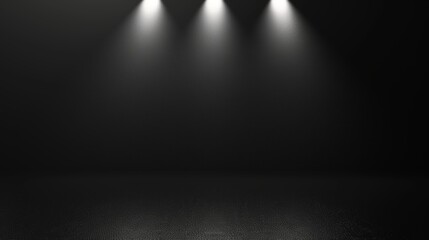 Poster - An empty, darkened stage is illuminated by three intense spotlights, creating a focused atmosphere with ominous undertones.