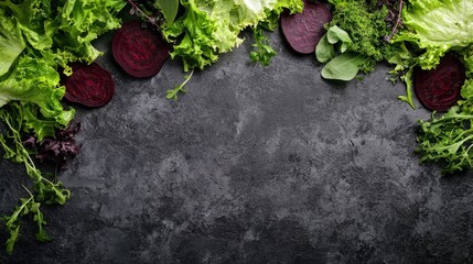 Wall Mural - Healthy salad with beetroot, lettuce, greens for keto/paleo diet.