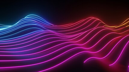 Wall Mural - 3d rendering of vibrant neon wavy lines glowing in the dark - abstract modern background with colorf