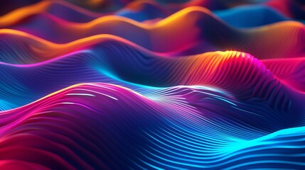 Wall Mural - 3d rendering of vibrant neon wavy lines glowing in the dark - abstract modern background with colorf