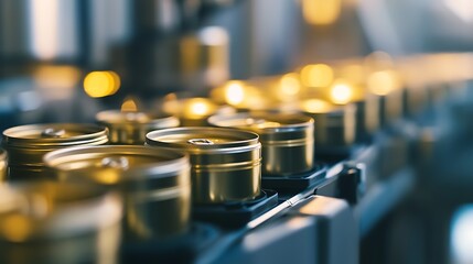 Close-Up of a Canning Machine Sealing Cans, Food Industry