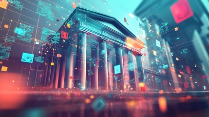 Futuristic Architecture with Digital Overlay