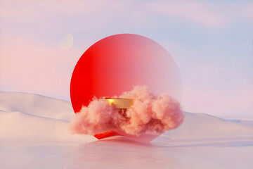 Aufkleber - Winter Christmas podium backdrop for product display with snow landscape background. 3d rendering