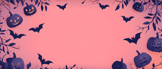 Wall Mural - A vector illustration flat color of Child's Halloween style wallpaper, fade purple background with pink purple decoration and large blank space in the center for text