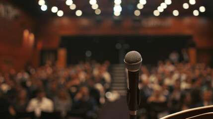 Microphone on stage in front of audience