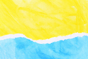 Art paper with yellow and blue watercolors on the drawing paper and torn overlapping.