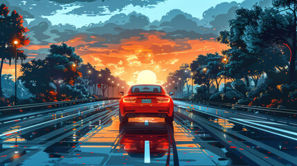 illustration of a car driving on a highway