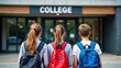 © Fox_Dsign - des collégiens le jour de la rentrée scolaire devant un collège - vus de dos