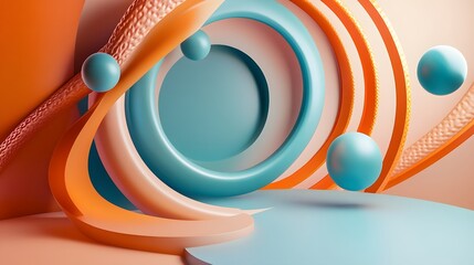 Wall Mural - 81. Abstract 3D composition with dynamic geometric forms and a rich circle ceramic backdrop