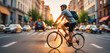 © Christoph Burgstedt - Cyclist or commuter who travels around the city by bike in summer, goes to work, does errands or shopping