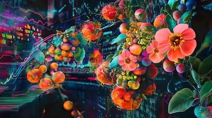 Abstract Floral and Data Graphic Art